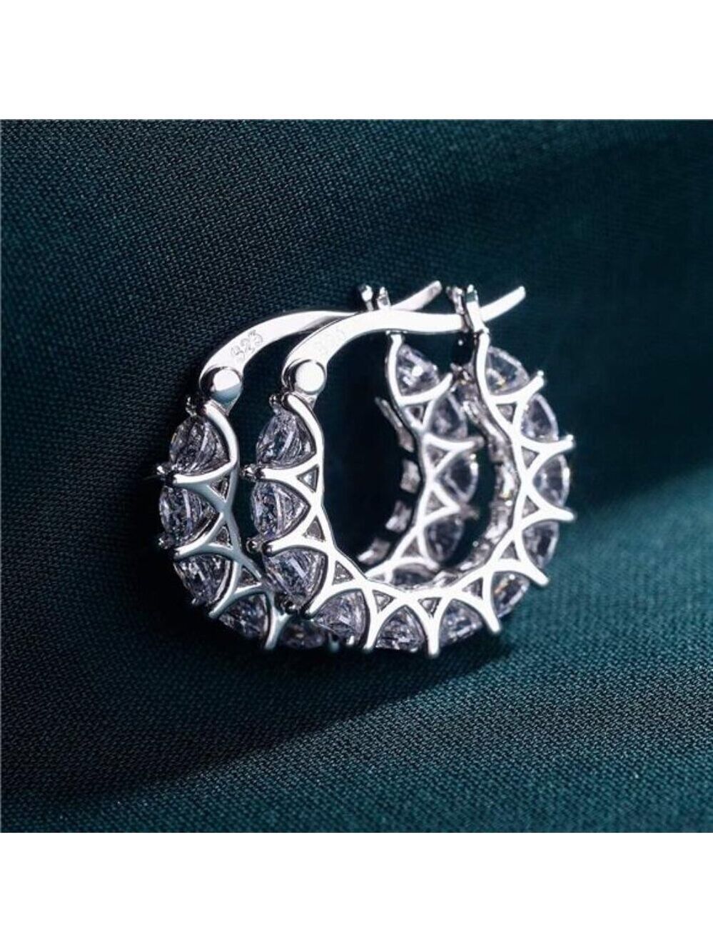 925 Sterling Silver Earrings Cubic Zirconia Hoop Diamond Huggies Earrings